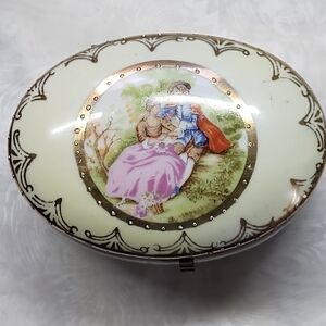 Vintage Oval Trinket Box with Romantic Scene